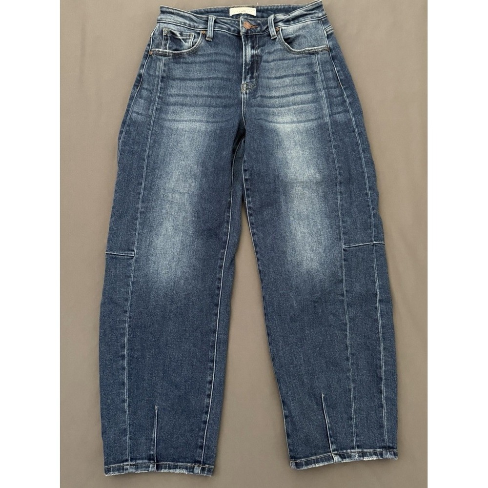 Risen Barrel Jeans Womens Size 3/26 Blue Medium Wash High Rise Tapered Stretch